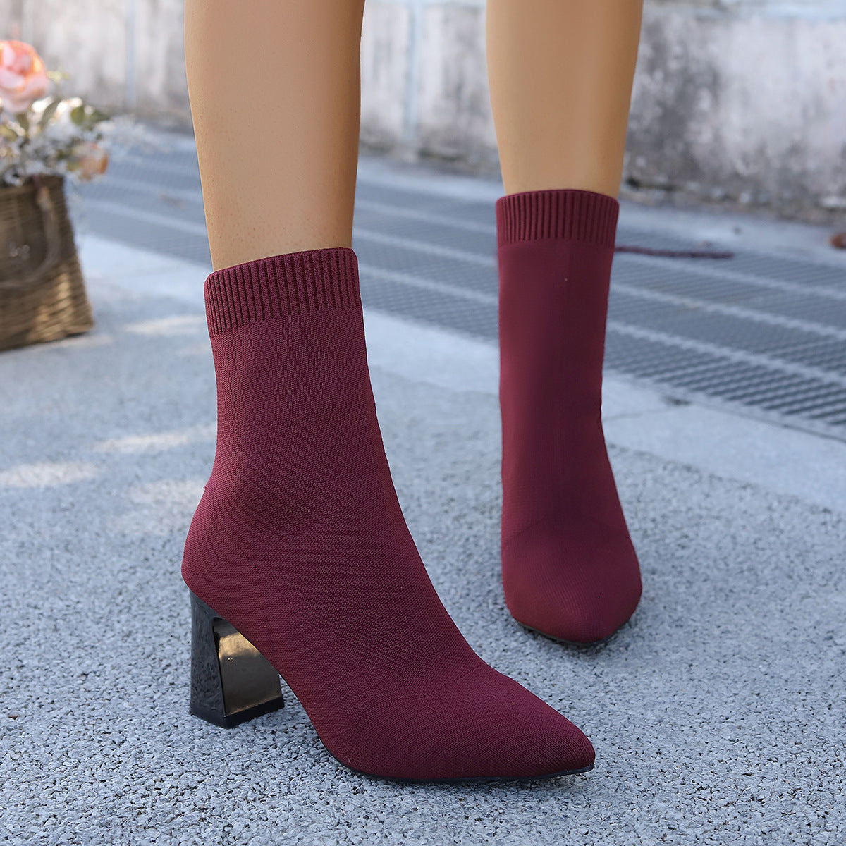 Bottines chaussettes – Talon géométrique chic