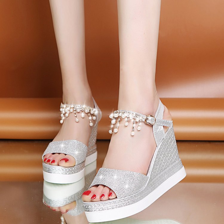 Sandales Compensées Bride Strass