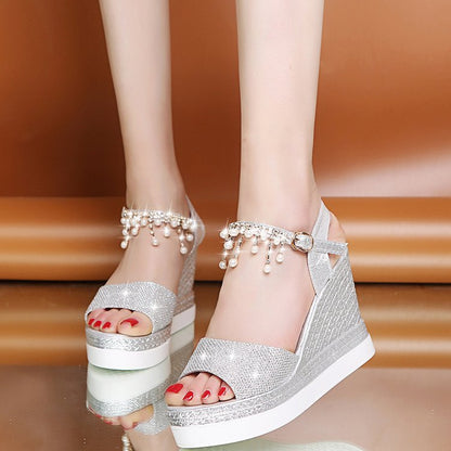Sandales Compensées Bride Strass