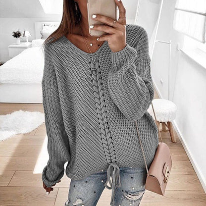 Pull en Maille avec Lacet Décolleté V