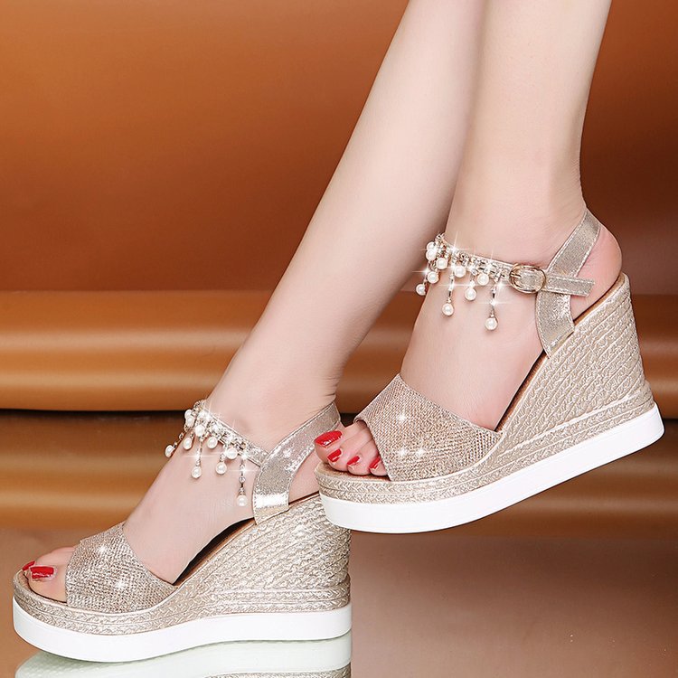 Sandales Compensées Bride Strass