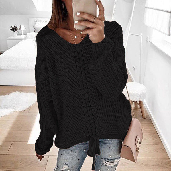 Pull en Maille avec Lacet Décolleté V