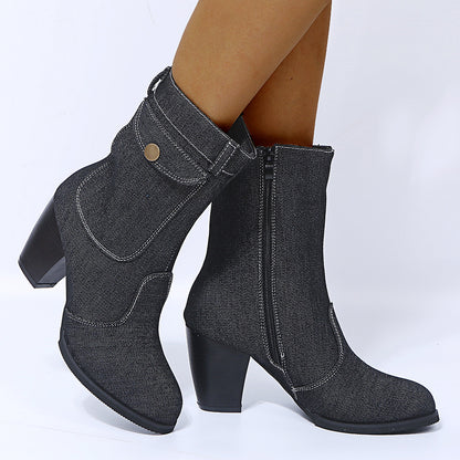 Jean Boots Talon Block Casual Chic