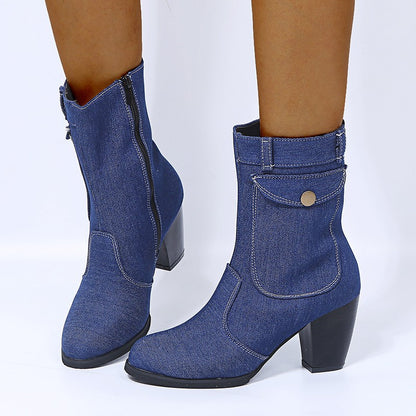 Jean Boots Talon Block Casual Chic