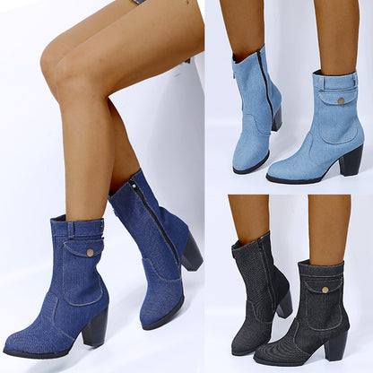 Jean Boots Talon Block Casual Chic