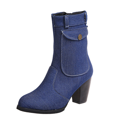 Jean Boots Talon Block Casual Chic