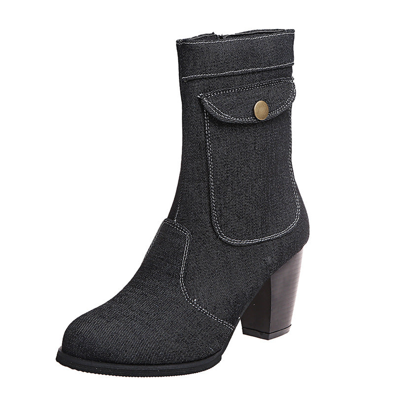 Jean Boots Talon Block Casual Chic