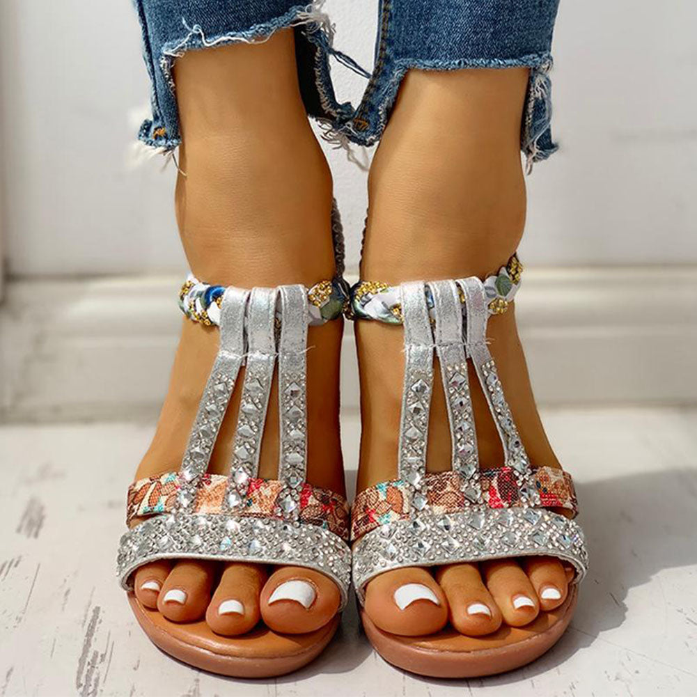 Sandales Gladiateur Strass Brides Plates