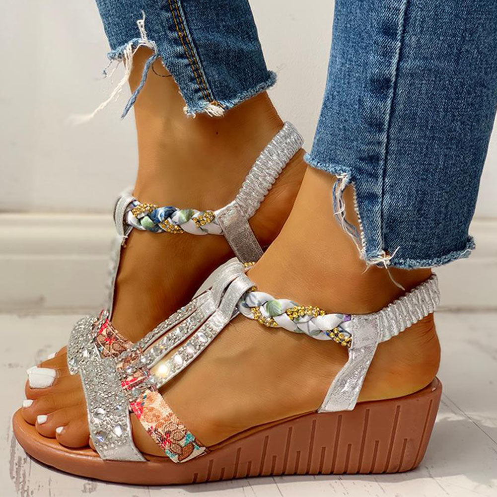 Sandales Gladiateur Strass Brides Plates