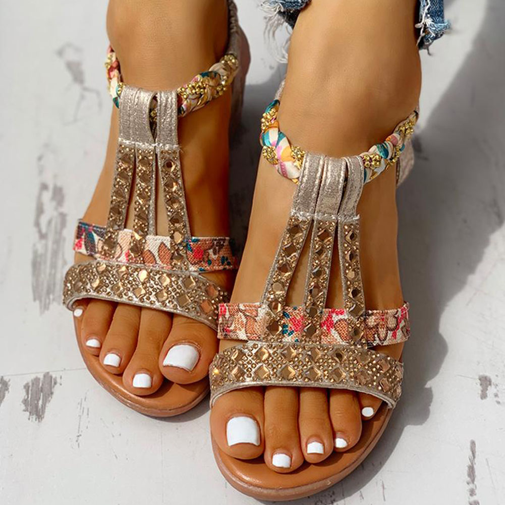 Sandales Gladiateur Strass Brides Plates