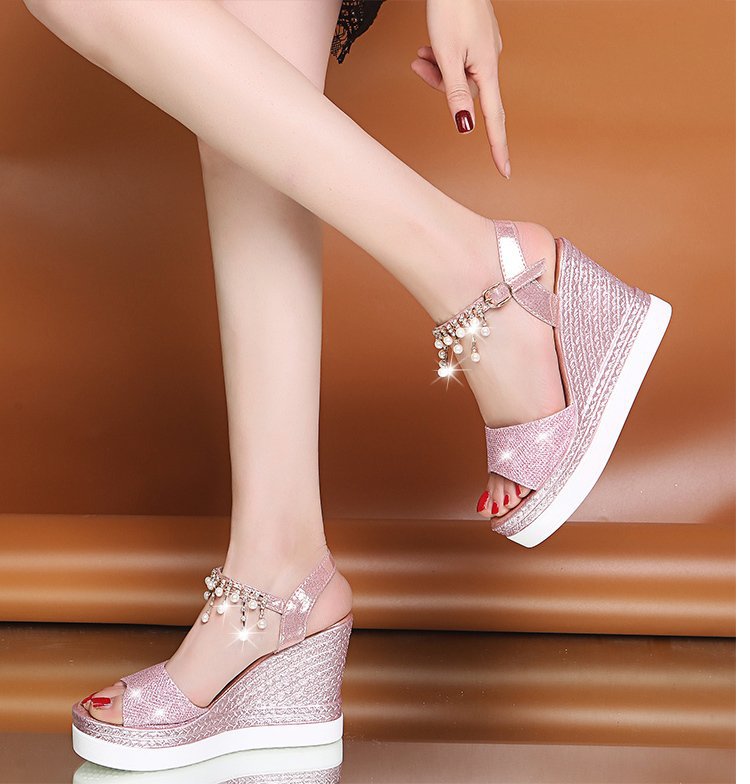 Sandales Compensées Bride Strass