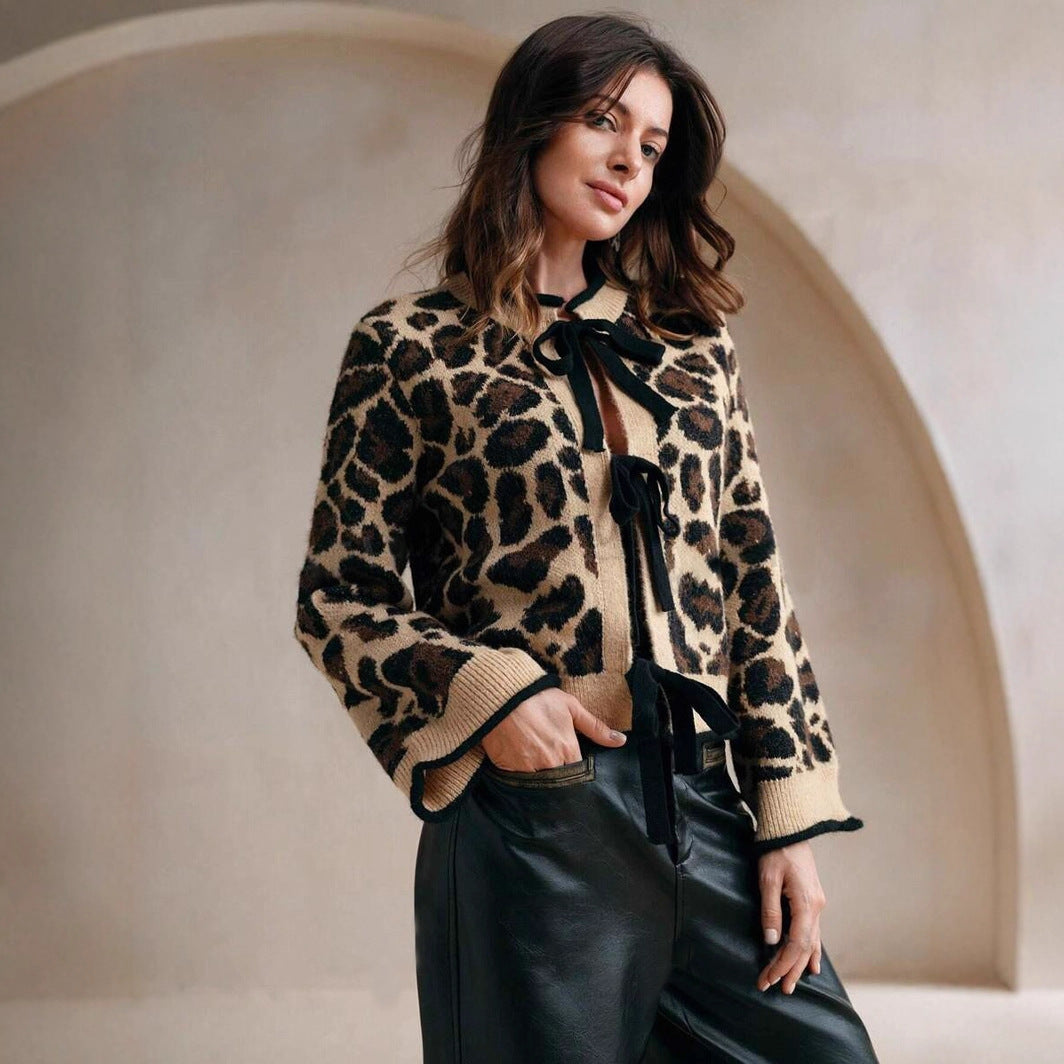 Cardigan à motif animalier – Liens ruban ultra féminin