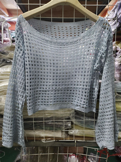 Pull court en maille ajourée tendance