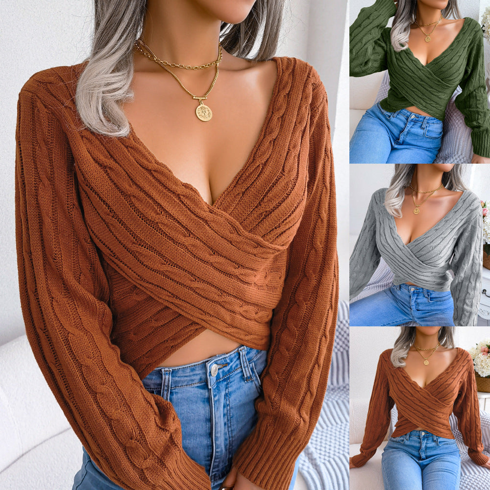 Pull Oversize Encolure Croisée V Wrap Maille
