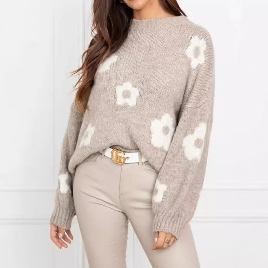 Pull Col Roulé Floral Oversize
