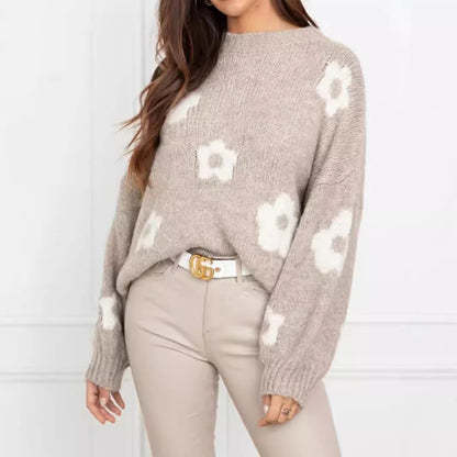 Pull Col Roulé Floral Oversize