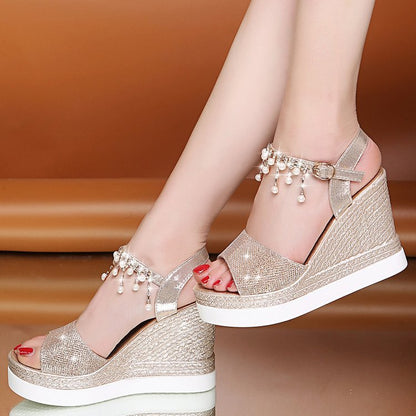Sandales Compensées Bride Strass