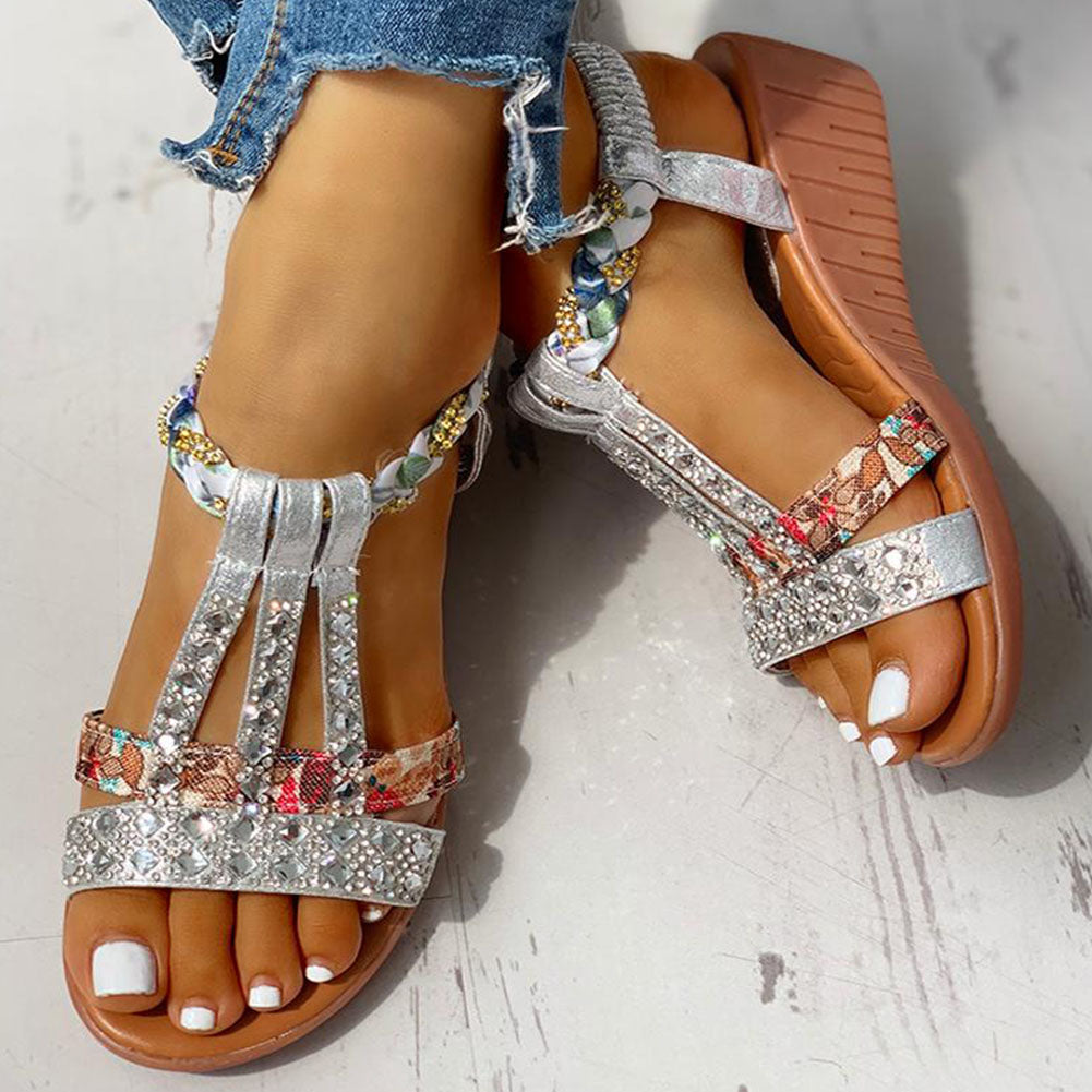 Sandales Gladiateur Strass Brides Plates