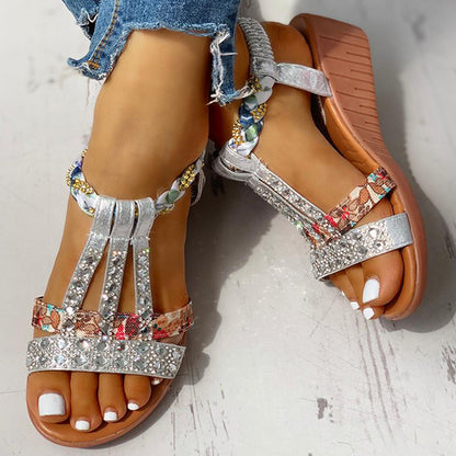 Sandales Gladiateur Strass Brides Plates
