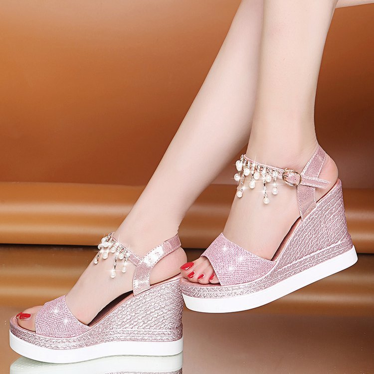 Sandales Compensées Bride Strass