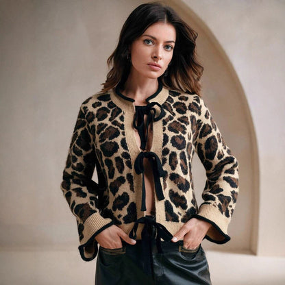 Cardigan à motif animalier – Liens ruban ultra féminin
