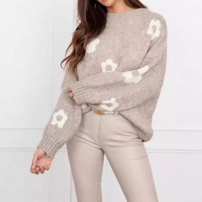 Pull Col Roulé Floral Oversize