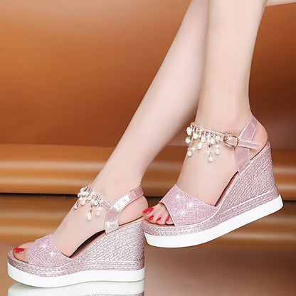 Sandales Compensées Bride Strass