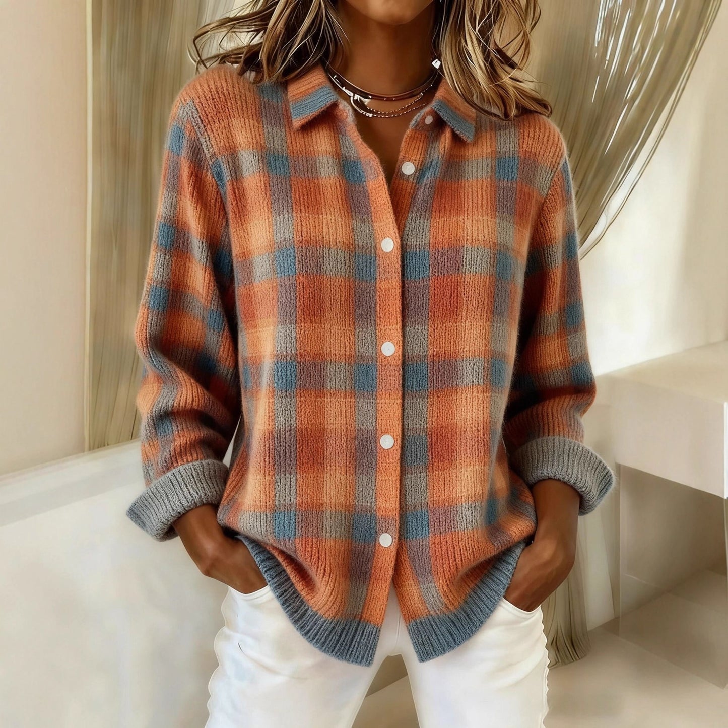 Chemise à carreaux col chemise – Style casual chaud pour la mi-saison