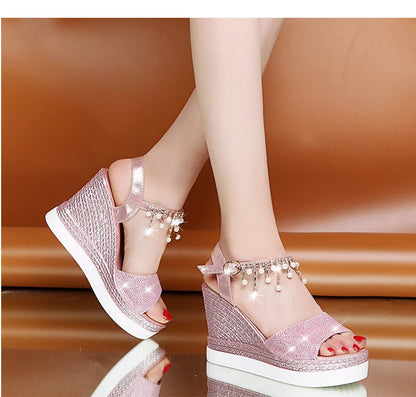 Sandales Compensées Bride Strass