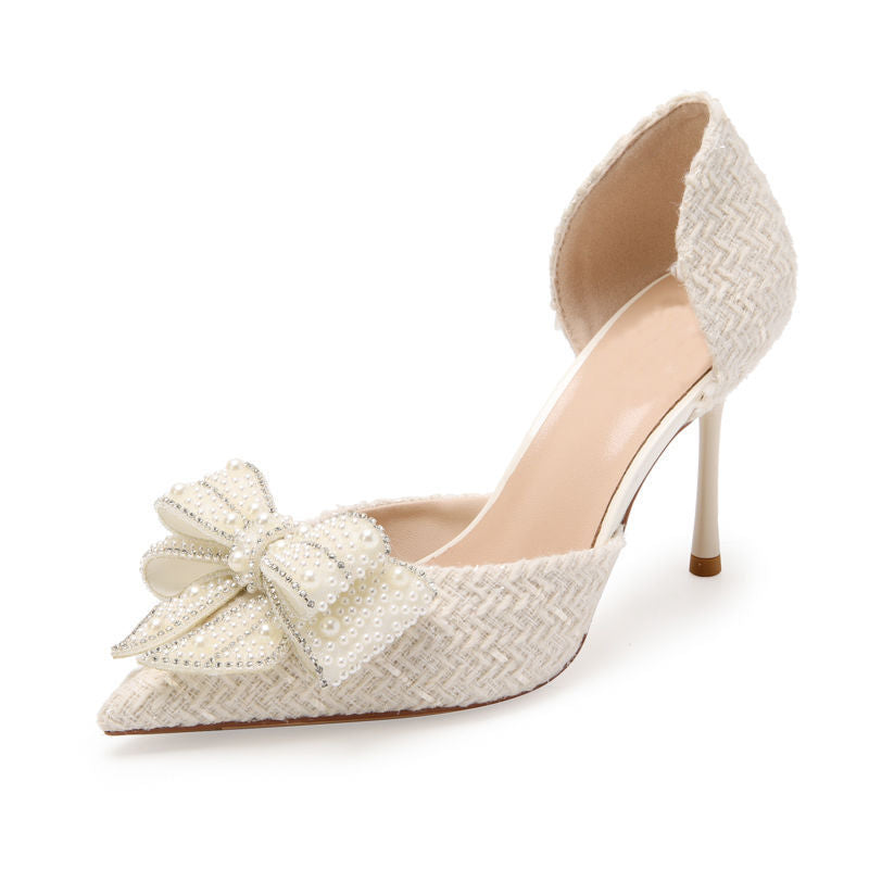 Escarpins de mariage – Nœud perlé et talon fin