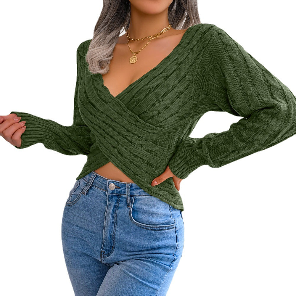 Pull Oversize Encolure Croisée V Wrap Maille