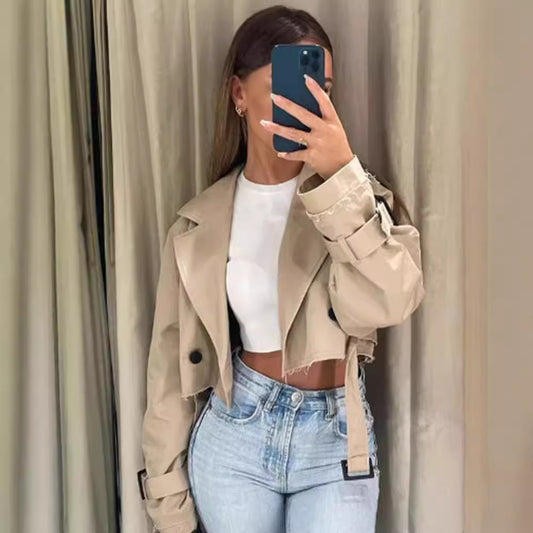 Veste trench courte – Ceinture élégante et coupe moderne