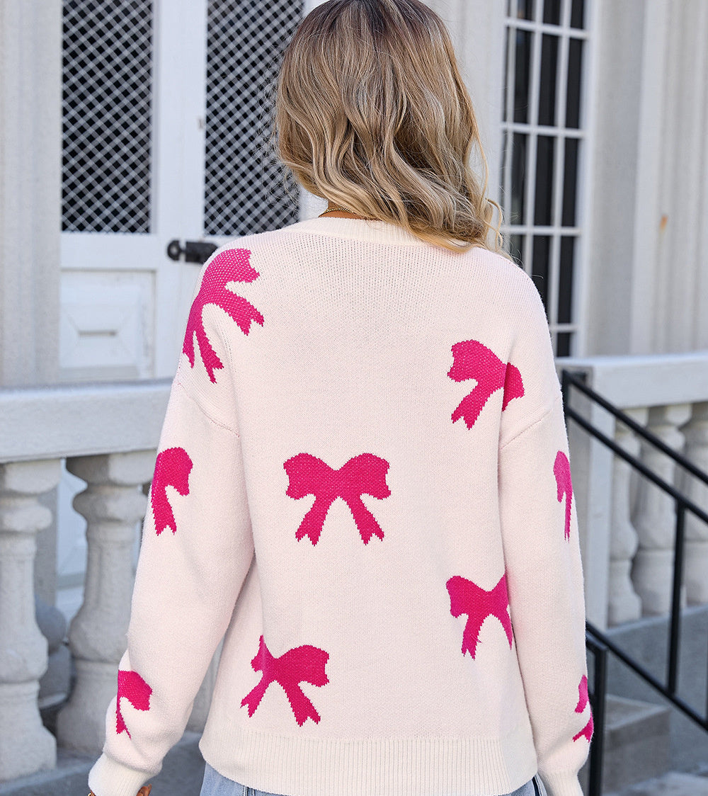 Sweater Bow Print Roundneck