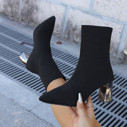 Bottines chaussettes – Talon géométrique chic