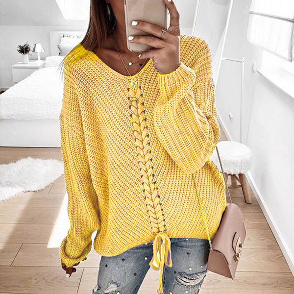 Pull en Maille avec Lacet Décolleté V
