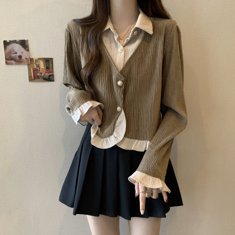 Haut deux-en-un chemise & cardigan – Style preppy féminin