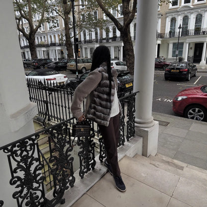 Veste chic bi-matière en fausse fourrure