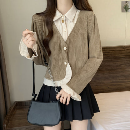 Haut deux-en-un chemise & cardigan – Style preppy féminin