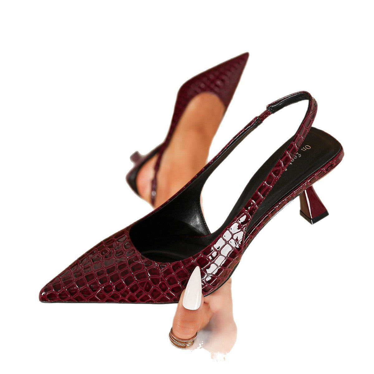 Escarpins slingback effet croco – Talon graphique élégant