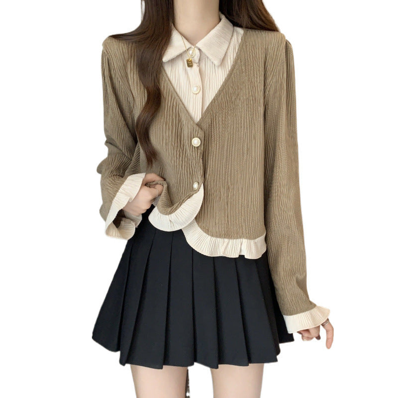 Haut deux-en-un chemise & cardigan – Style preppy féminin