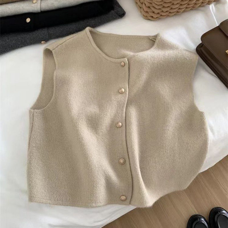 Gilet sans manches chic à boutons contrastés