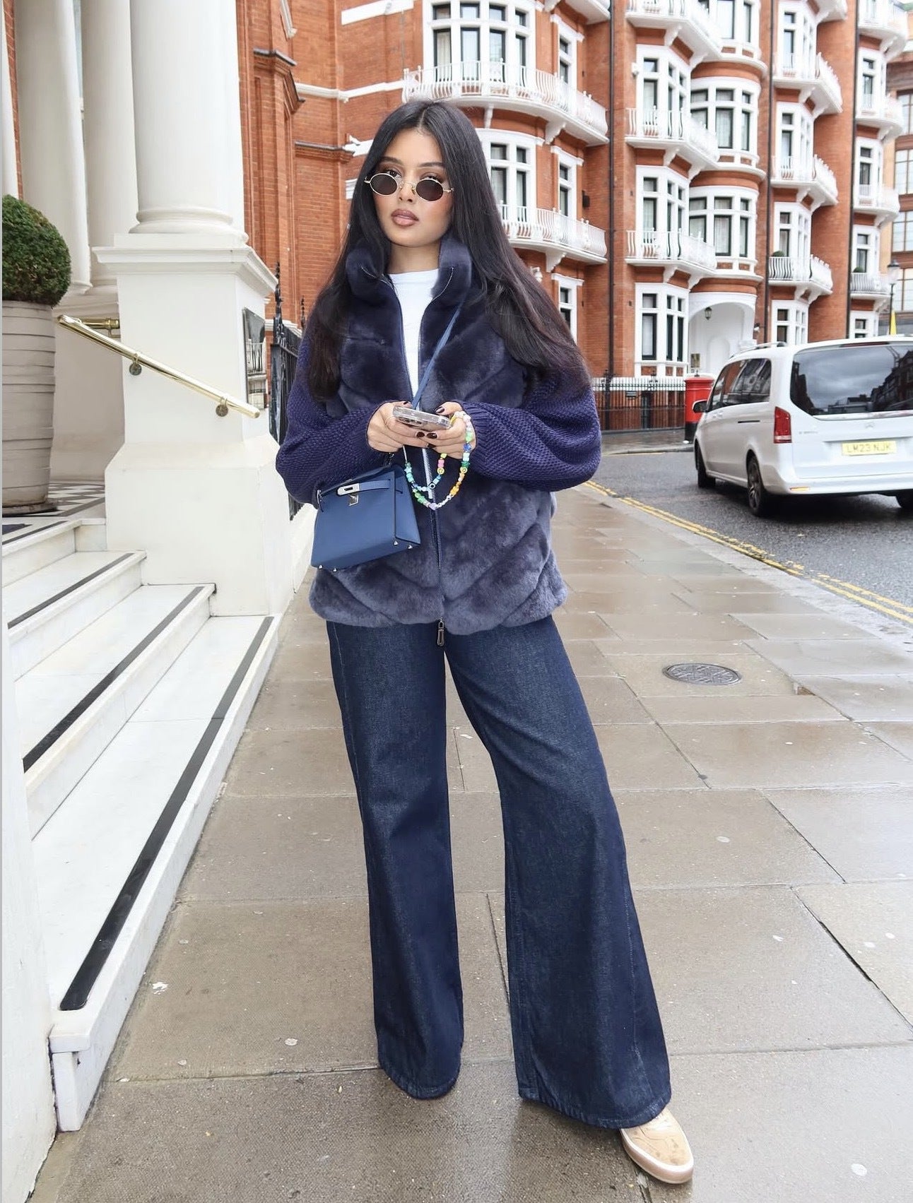 Veste chic bi-matière en fausse fourrure