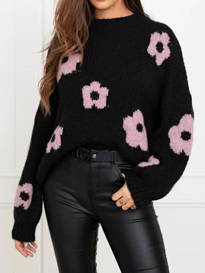 Pull Col Roulé Floral Oversize